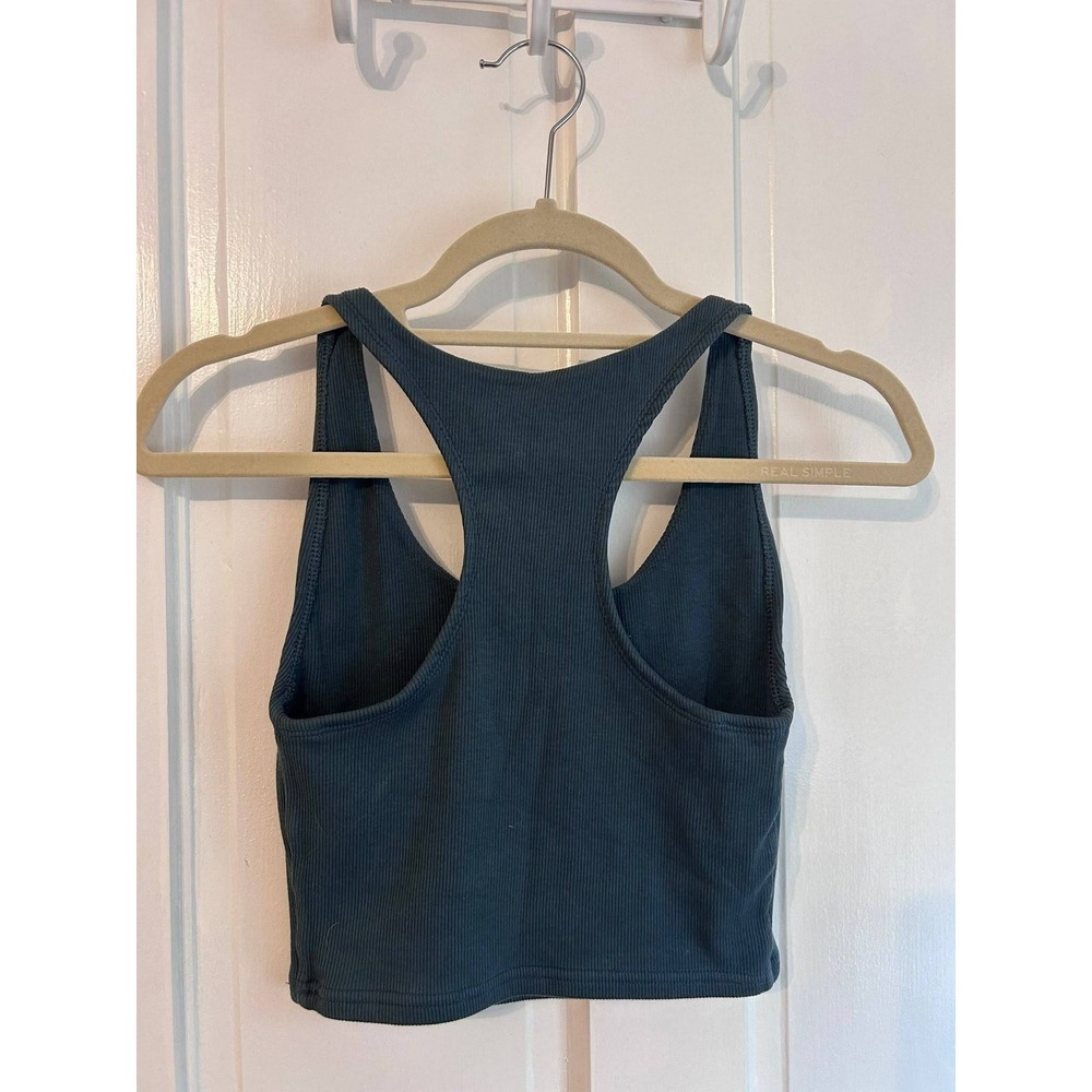 Pact Ribbed Racerback Crop Tank Top Teal Blue Organic Cotton Small - Picture 4 of 5